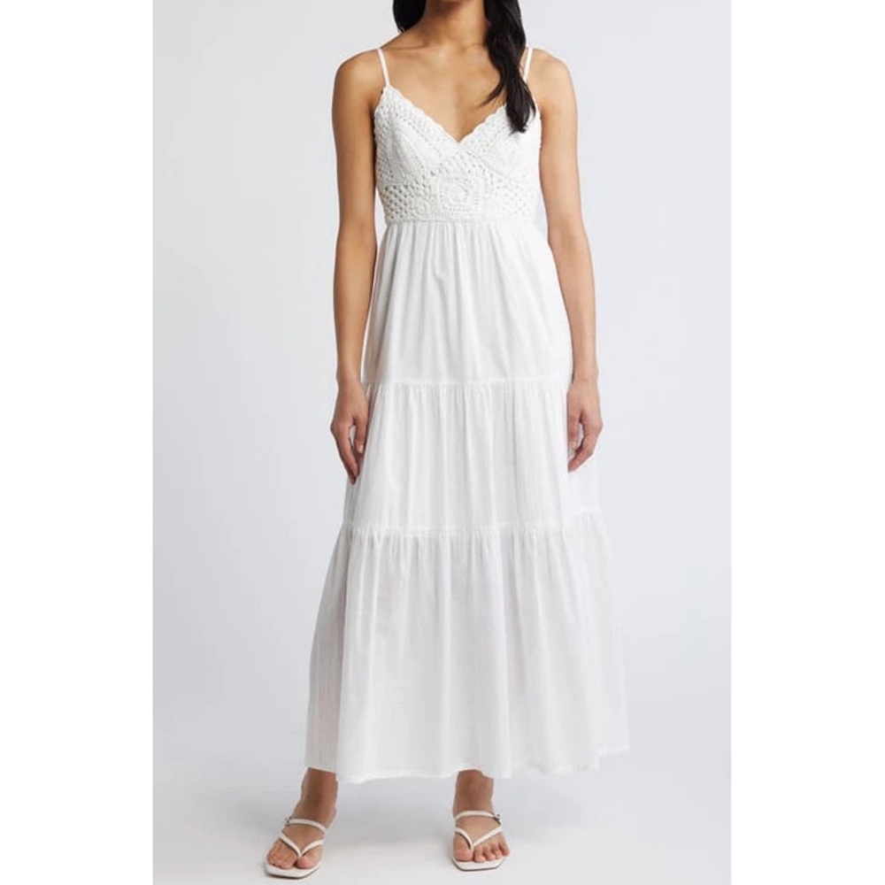 CHELSEA 28 White Crochet Trim Maxi Sundress